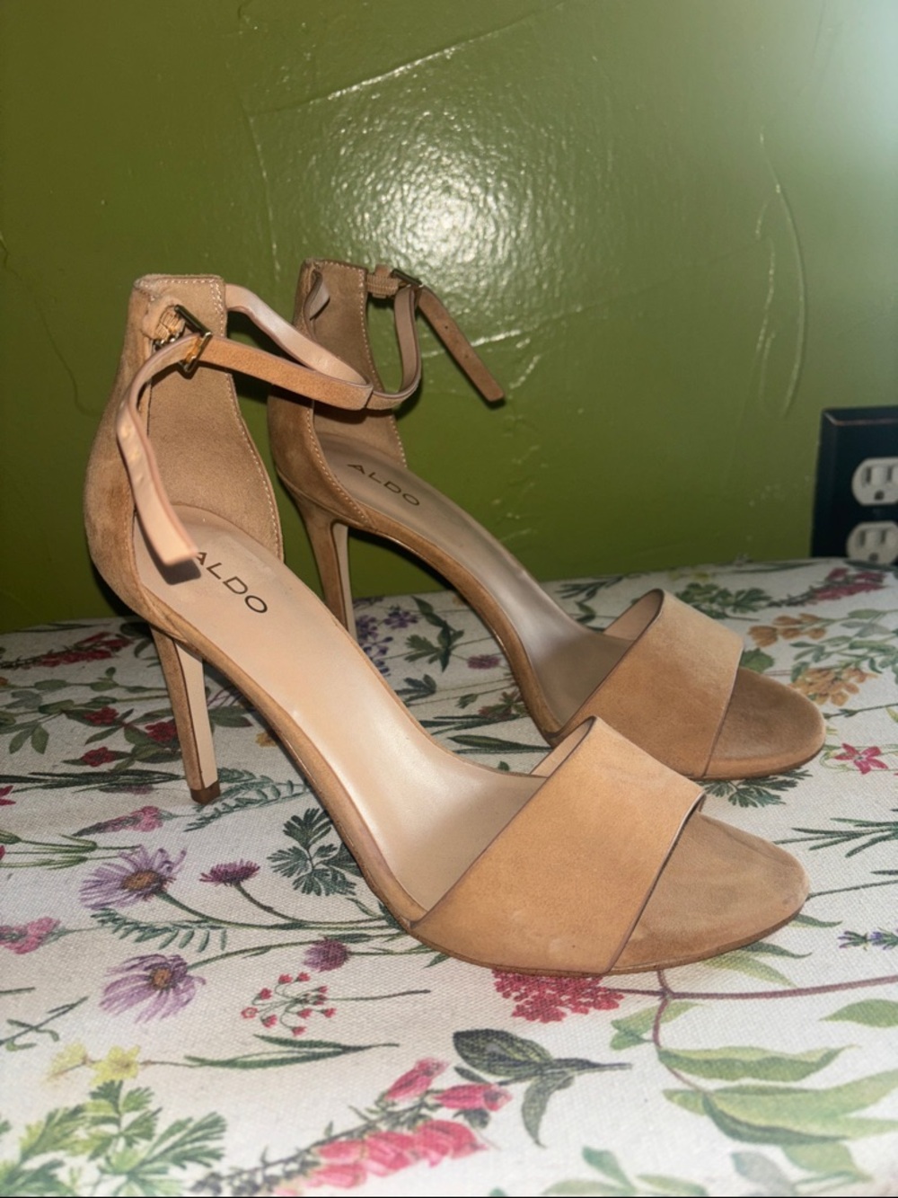 ALDO Tan Suede Open-Toe Ankle-Strap High Heels